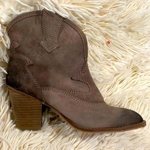 Jeffrey Campbell taupe suede heeled bootie.  Size 6.5. Never worn